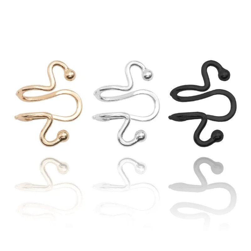 

1 Pcs Simple Unique Snake Bone Earrings For Women Gold Silver Black Metal Curve Geometry Ear Cuff Jewelry Boucle D Oreille