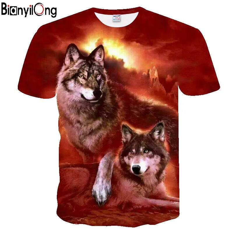BIANYILONG 2018 пламя волк печатных 3D футболки мужские новый дизайн топы с коротким