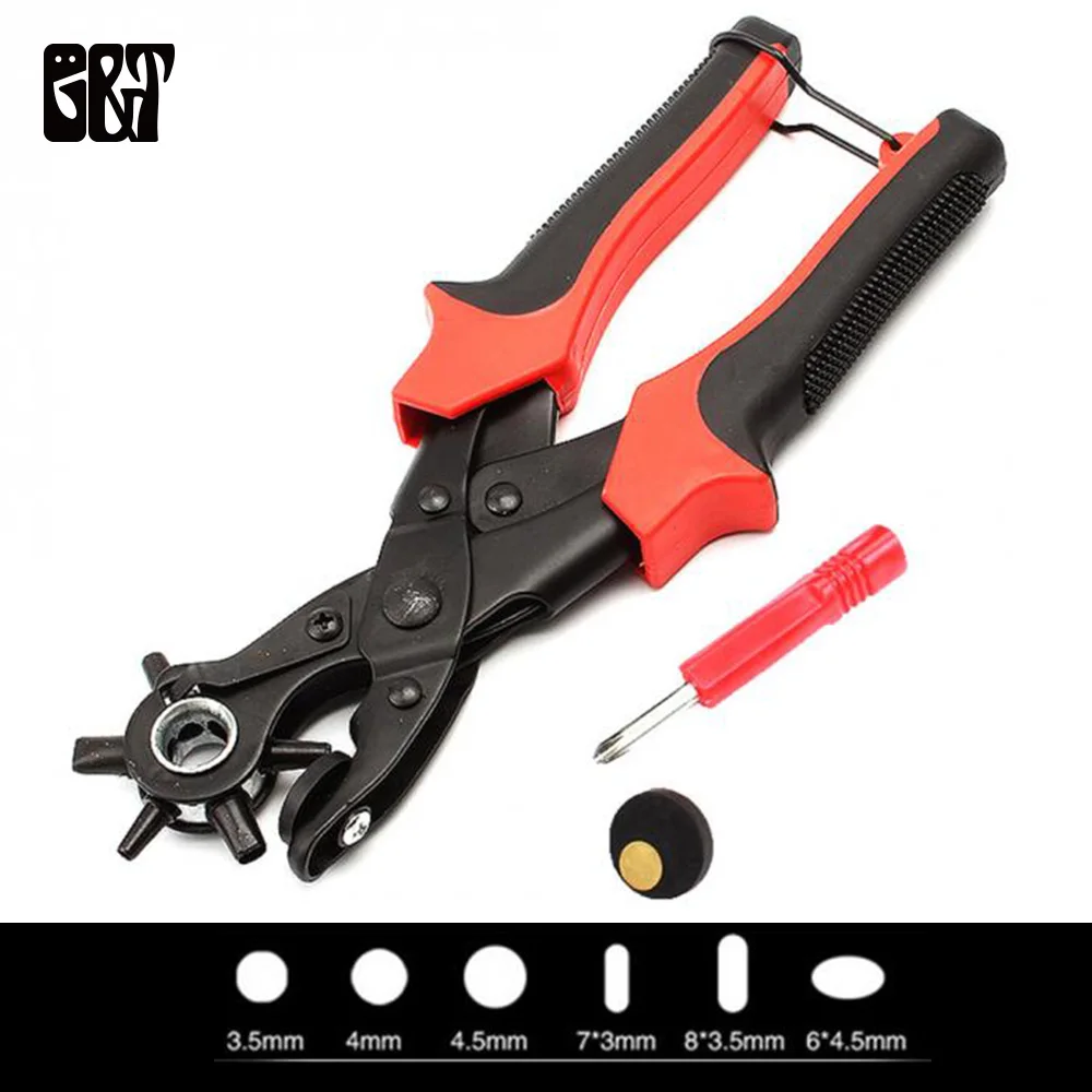 

GT 6 Holes Revolving Punching Stitching DIY Tool Sewing Leather Belt Hole Puncher Flat Round Hole Perforator For Leather Strap