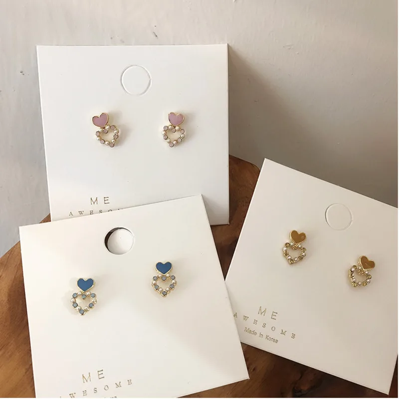 

2019 Heart-shaped Earrings For Woman Earrings Pearl Metal Hollow Glaze Earring Pink / Blue / Coffee Color Jewelry Birthday Gifts