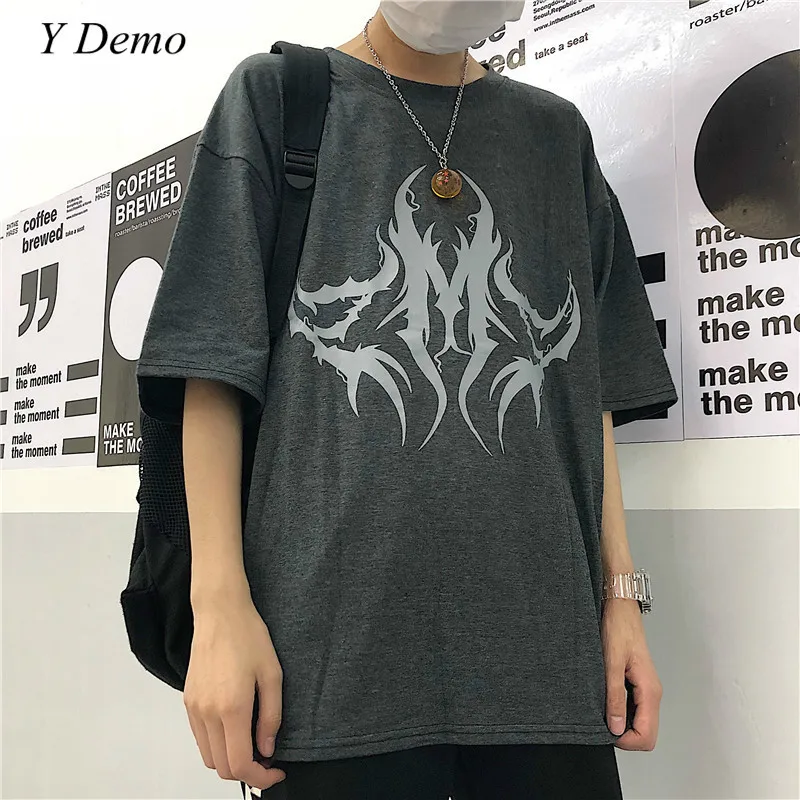 Harajuku Summer Short Sleeve Couple Tees Long Thorns Printing Loose T-shirt