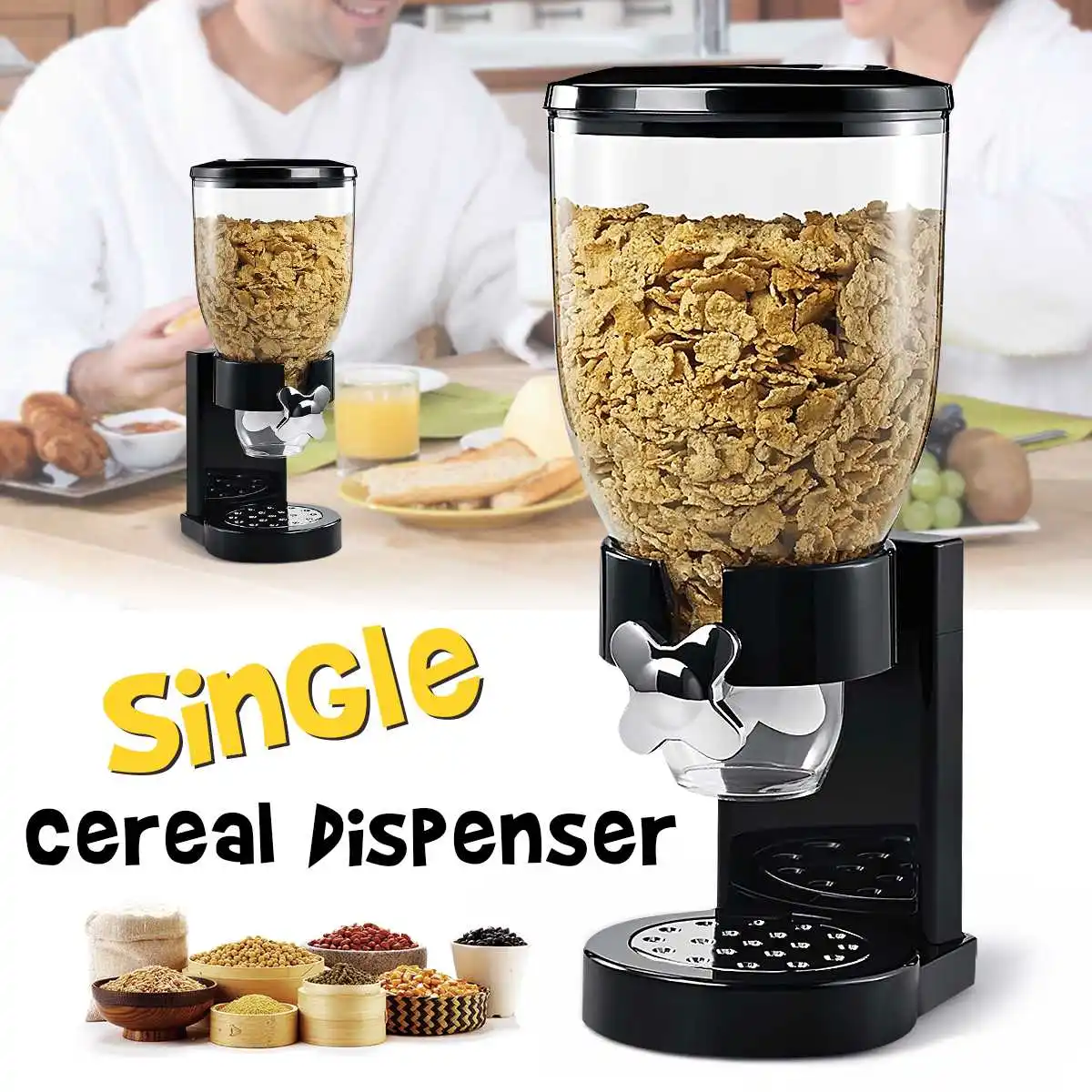 

3.5L Single Cup Dry Food Cereal Nuts Dispenser Household Kitchen Machine Food Storge Bottles Airtight Kitchen Storage Container