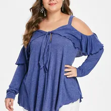 Wipalo, женская, плюс размер, 5XL, с открытыми плечами, футболка с оборкой, повседневная, одноцветная, v-образный вырез, с длинным рукавом, асимметричные футболки, женские топы, большие размеры