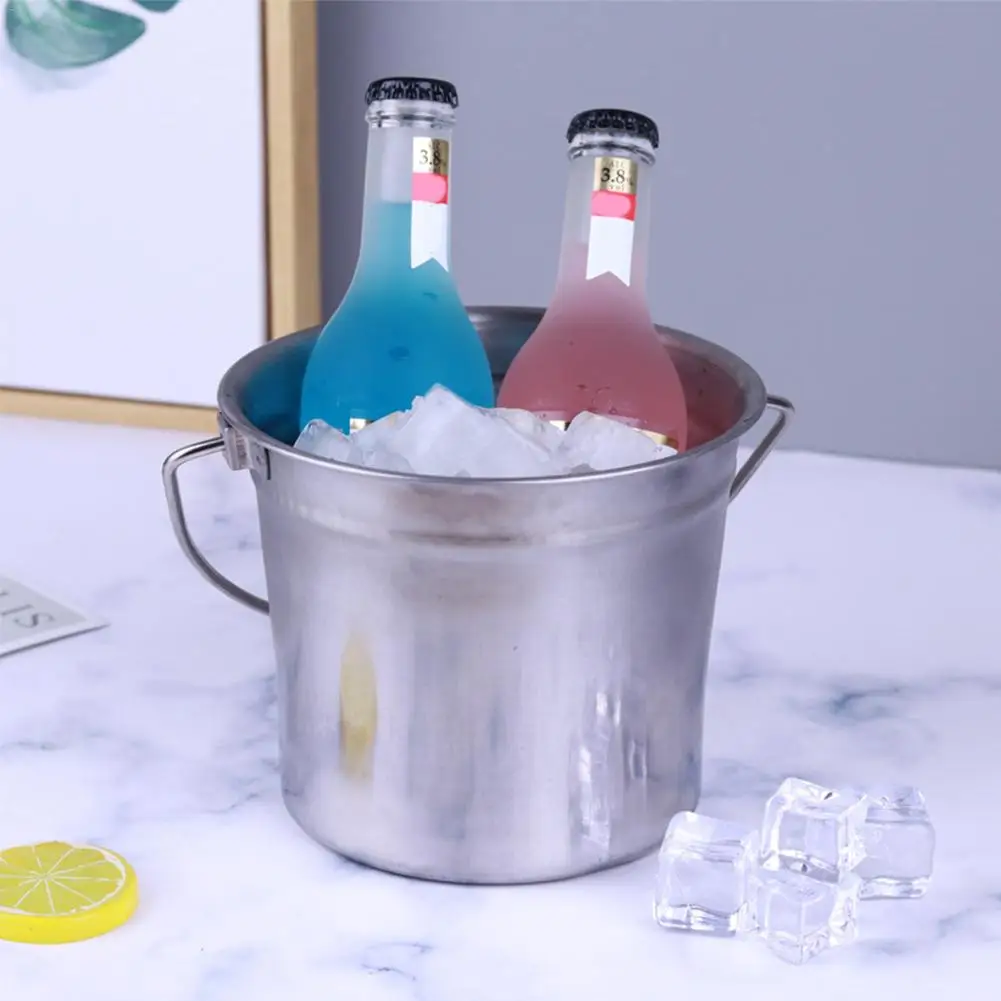 

New Stainless Steel Ice Bucket Bar KTV Supplies Round Ice Bucket Champagne Bucket Portable Beer Ice Bucket Dropshipping