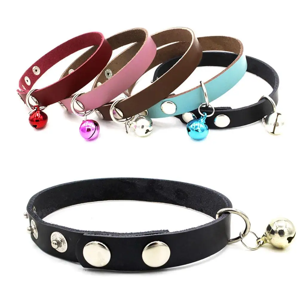 

Fashion Cowhide Leather Snap Buttons Pet Dog Cat Adjustable Neck Collar Decor New