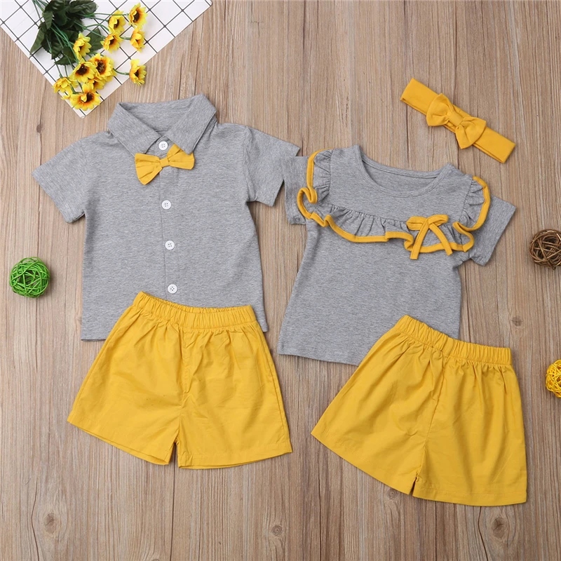 

Family Matching Toddler Kids Baby Girl Boy Big Little Sister Brother Clothes Set Summer Short Sleeve Tops Shorts Outfit Costume