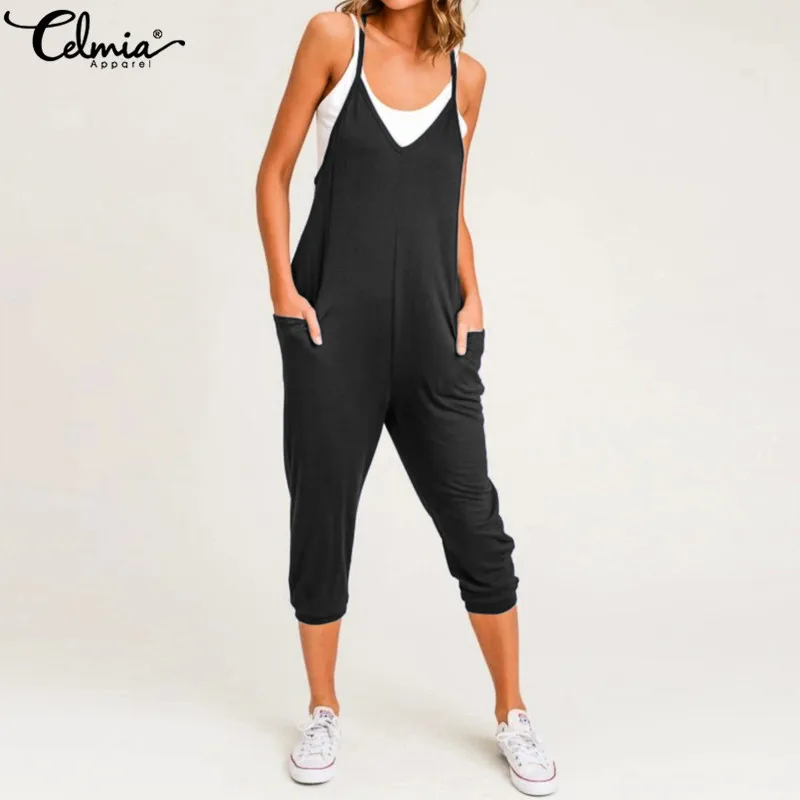 2020 Celmia Women Jumpsuits Sexy V-neck Spaghetti Strap Sleeveless Summer Rompers Casual Loose Harem Pants Plus Size Overalls 2020 Celmia Women Jumpsuits Sexy V-neck Spaghetti Strap Sleeveless Summer Rompers Casual Loose Harem Pants Plus Size Overalls
