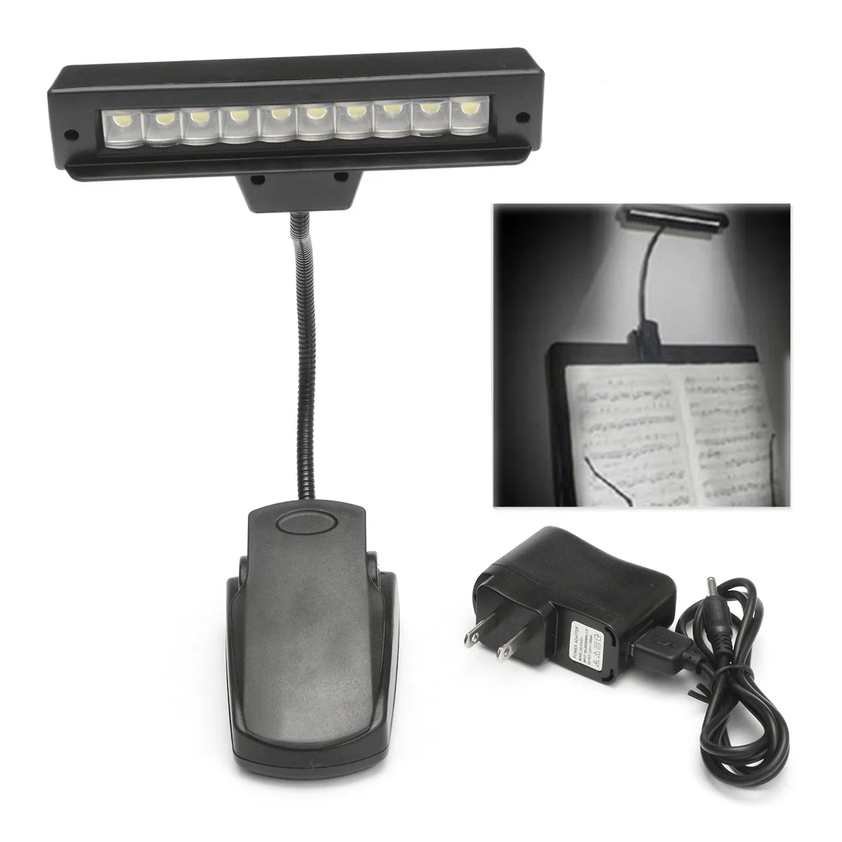 Портативный 10 Светодиодный светильник с зарядкой от USB, светильник для чтения, лампы с зажимом для оркестра, фортепиано, музыкальная подставка, настольный ночник, гибкий светильник s