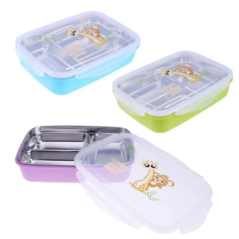 

3 Grid Rectangle Stainless Steel Kids Lunch Box Insulation Food Container(M