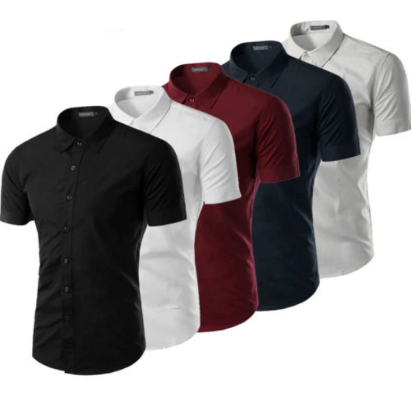 

Luxury Mens Button Casual Shirts Slim Fit Short Sleeve Dress Shirt Tops