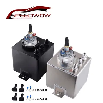 

SPEEDWOW High Quality Universal 2L Billet Aluminum Fuel Surge Tank Oil Catch Can With 1Pcs External 044 Fuel Pump Silver/Black