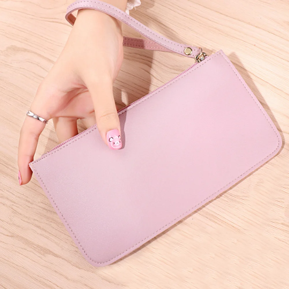 Simple Designer Zipper Women Leather Slim Wallet Female Purse Clutch Thin Wristlet Phone Coin Credit Card Holder Dollar