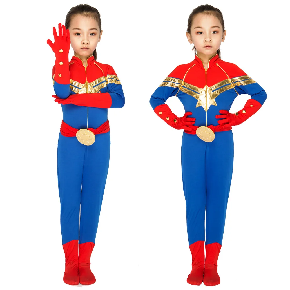 

Girl Halloween Captain Marvel Fancy Dress Carol Danvers Cosplay Costume Zentai Superhero Bodysuit Suit Jumpsuits