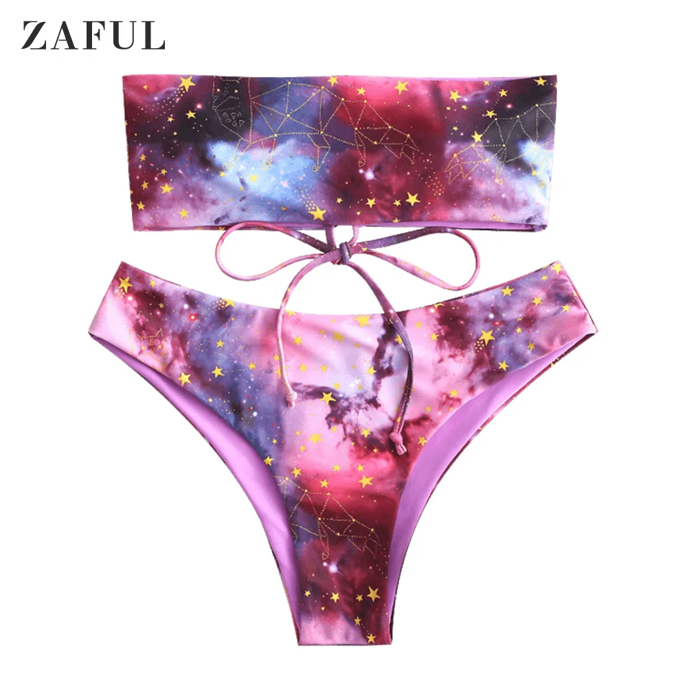 

ZAFUL Strapless Bikini Push Up Swimsuits Busty Biquini Swimwear Women Flora Bikini Set Beachwear Off Shoulder Bathing Suit