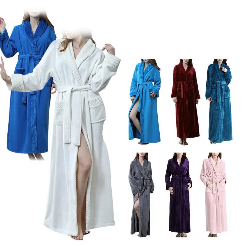 Осень зима фланель Сращивание ночная рубашка Длинные пижамы банный халат для мужчин и женщин