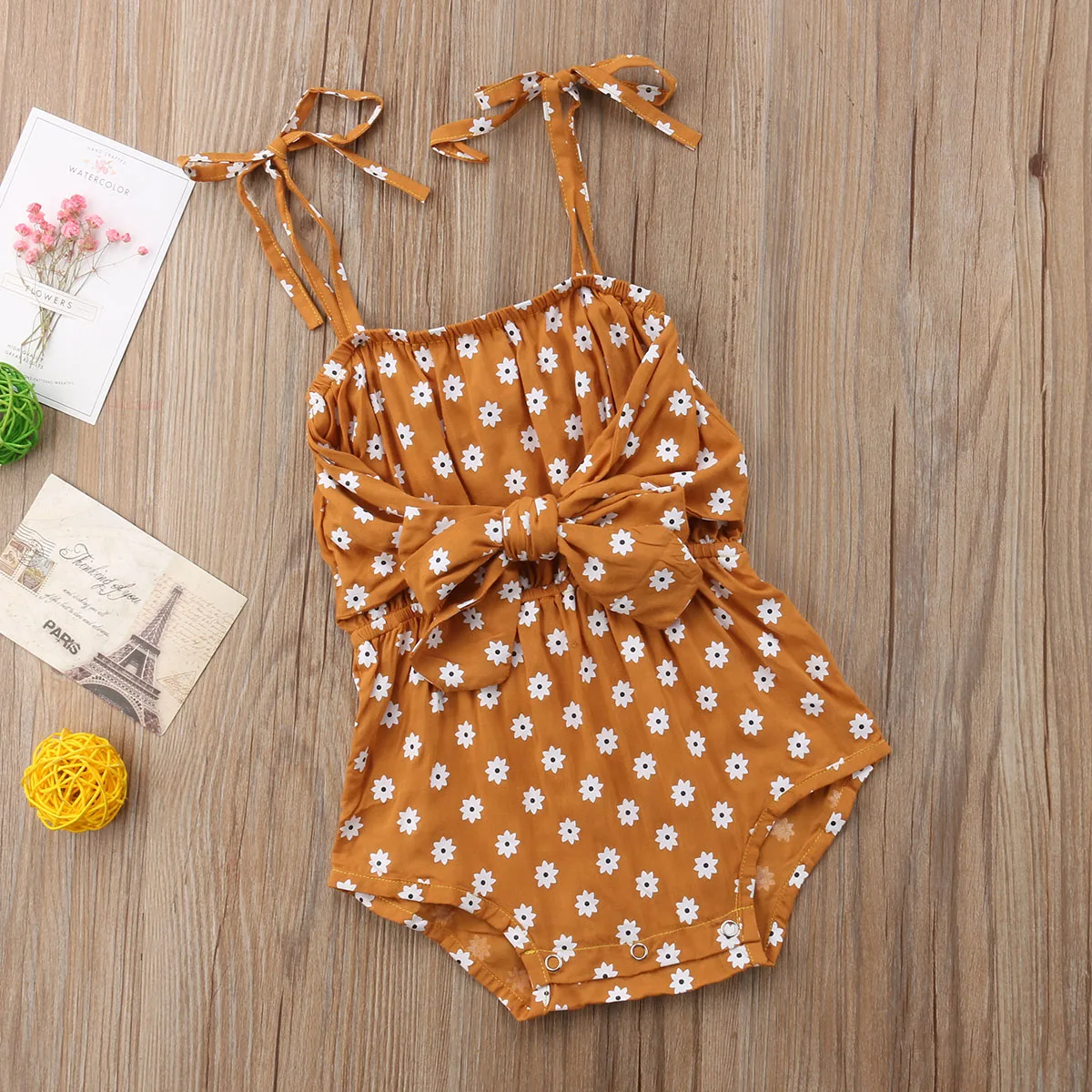الوليد الطفل فتاة رومبير مٌزين بنقشة الزهور بذلة الرضع فتاة Bowknot أكمام ملابس صيفية قطعة واحدة Sunsuit 3 6 12 18 24 أشهر