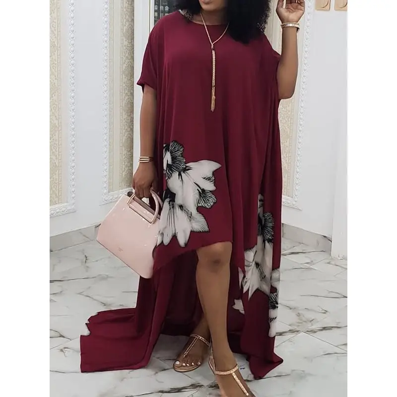 

Women Plus Size Long Dress Retro Floral Print Chiffon Robe Ladies Summer Loose Simple Casual Stylish Party Elegant Maxi Dresses