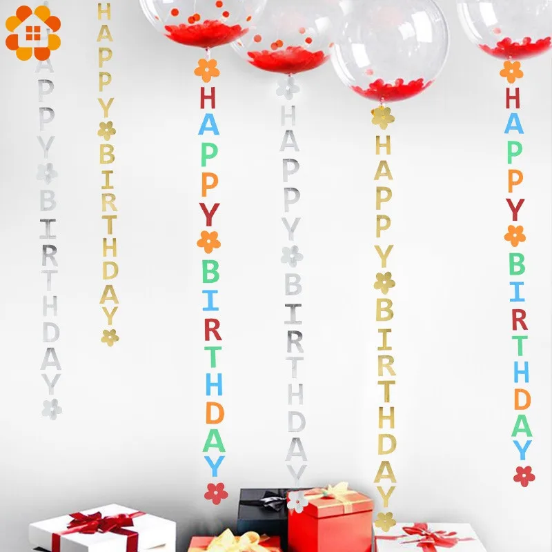

1PC DIY Gold/Silver/Colorful Paper Happy Birthday Flags Garland Banners Letter Garlands For Baby Kids Birthday Party Decoration