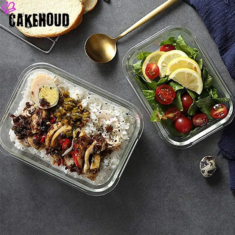 CAKEHOUD Bento Box Lunch Box Container Reusable Glass Food Storage Container Food Preparation Container Sealed Glass Storage Box