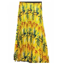 Модные новые весенние каникулы высокий уличный стиль Желтые Кленовые Листья печати женские юбки для праздника ампир Весенняя юбка