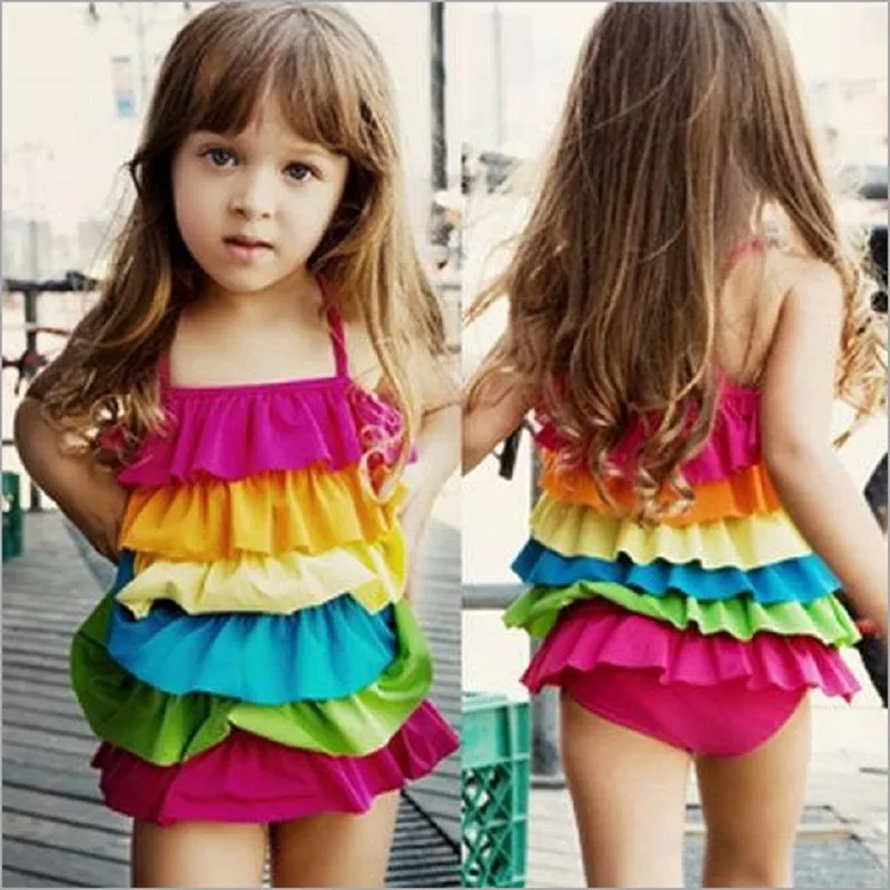 

LILIGIRL купальник детский Toddler Girls Swimsuits Bikini for Kids Rainbow Rompers Dress Shorts Swimwear Baby Beach Clothes Sets
