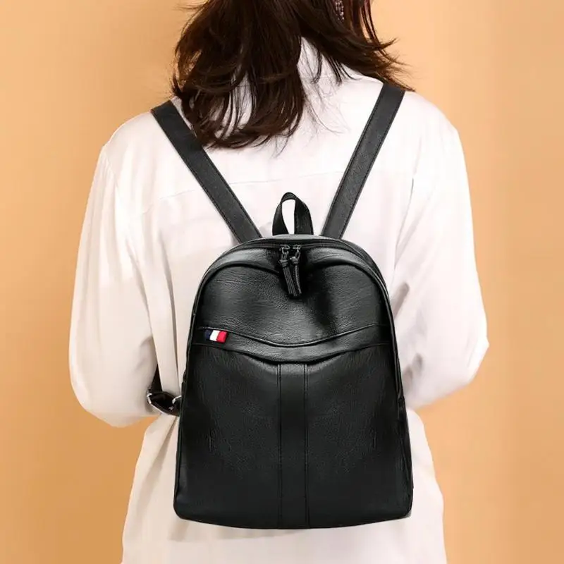 

Large Capacity PU Leather Backpacks Women Solid Shoulder Travel School Bags