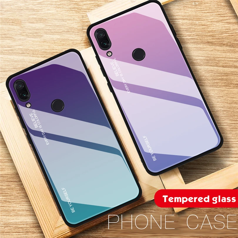 

Tempered Glass Case For Xiaomi Redmi 5 Plus 6A Note 5 6 7 Pro Gradient Hard TPU Case Cover Back Shell