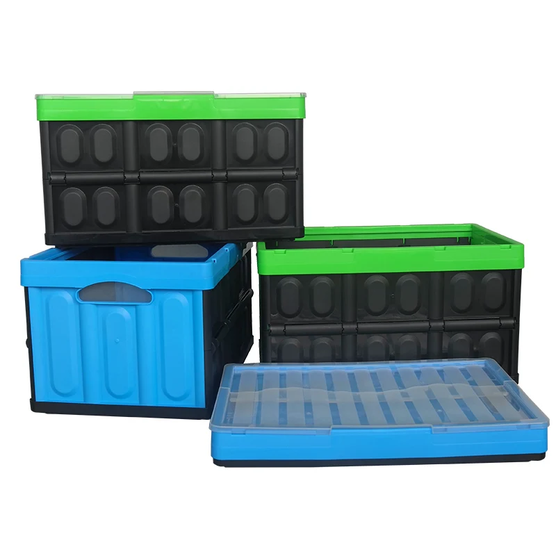 

56L Storage Boxes Laundry Baskets Eco Friendly Organizer Plastic Case Folding 4 Colors for Sundries Neatening Food Home Office