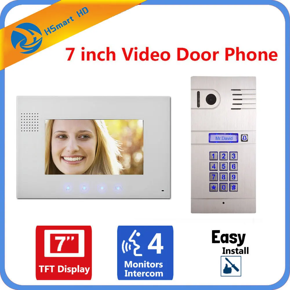 7 inch Monitor Password Video Door Phone Intercom Doorbell With IR Camera System Indoor Monitor