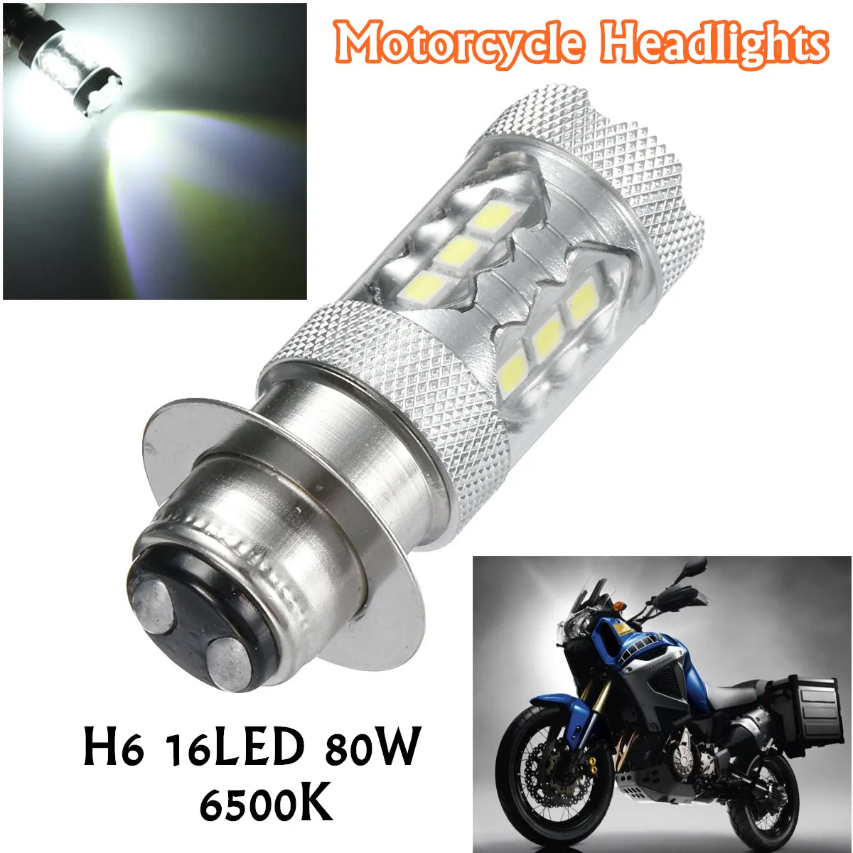 H6 16 LED Motorcycle Bulbs 80W Super White LED Motorbike Headlight