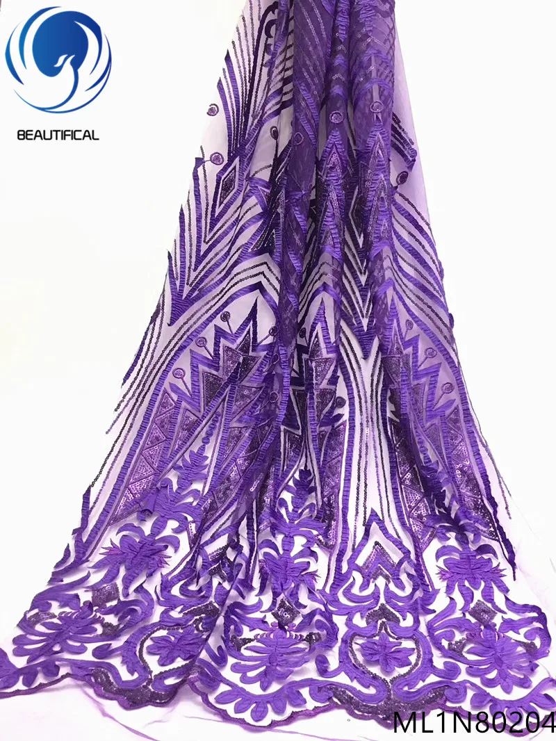 

BEAUTIFICAL elegant lace fabrics purple lace fabric glitter lace fabric with sequins french 5yards/lot for big occasion ML1N802