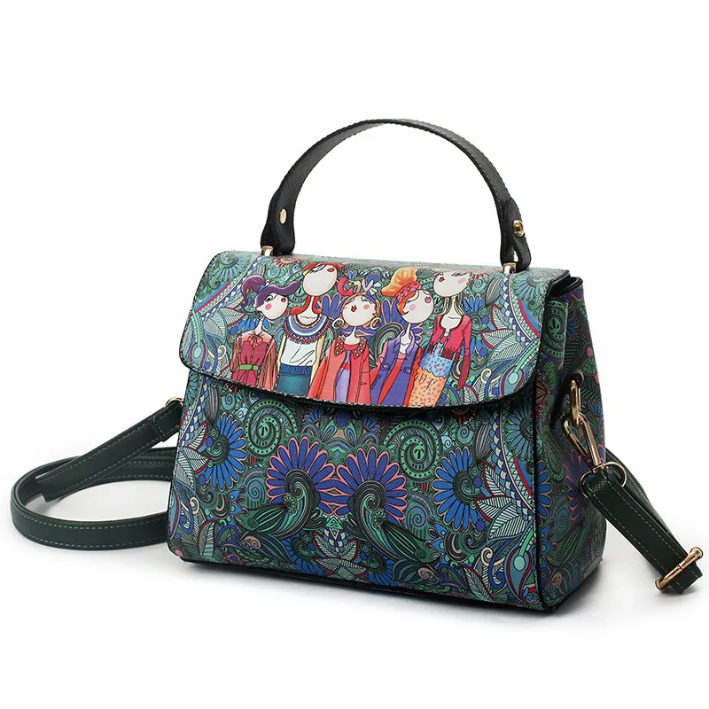 

2019 Women Leather Tote bags Messenger Shoulder Bag Fashional Forest Cartoon Image Printing Handbag