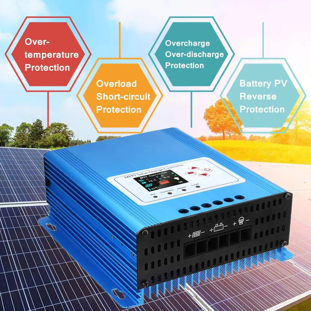 

30A MPPT Solar Charge Controller LCD Display 12V/24V/48V Auto Battery Regulator Aluminium Alloy Temperature Compensation