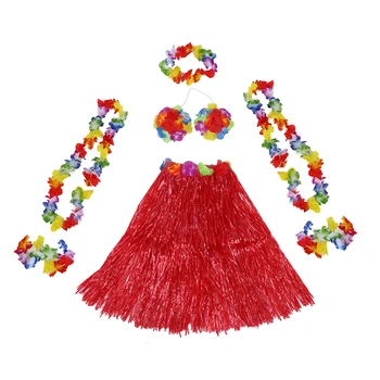 

6 Set Hawaiian Grass Skirt flower Hula Lei Wristband Garland fancy Dress costume