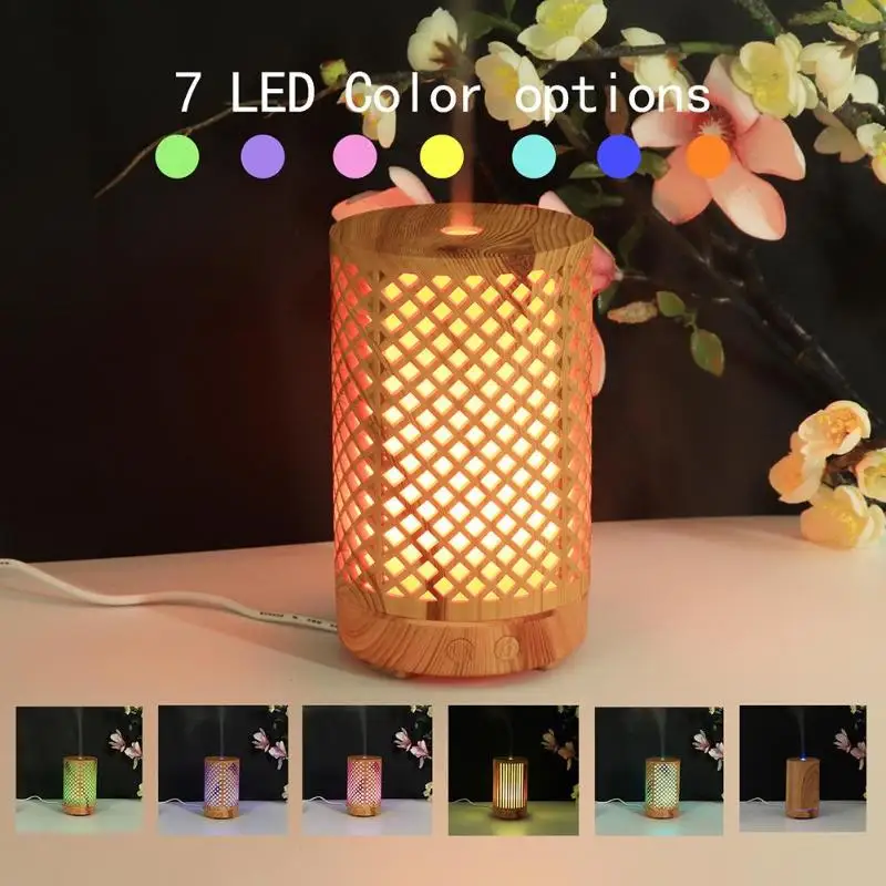 

100ml Aroma Air Humidifier Essential Oil Diffuser Purifier Wood Grain Electric Diffuser Mist Maker for Home with 7 LED lights