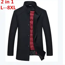 Новый Большие размеры 8XL 7XL 6XL Для мужчин Бизнес повседневные длинные шерсть и смесь куртка мужской Однобортный шерстяные пальто верхняя