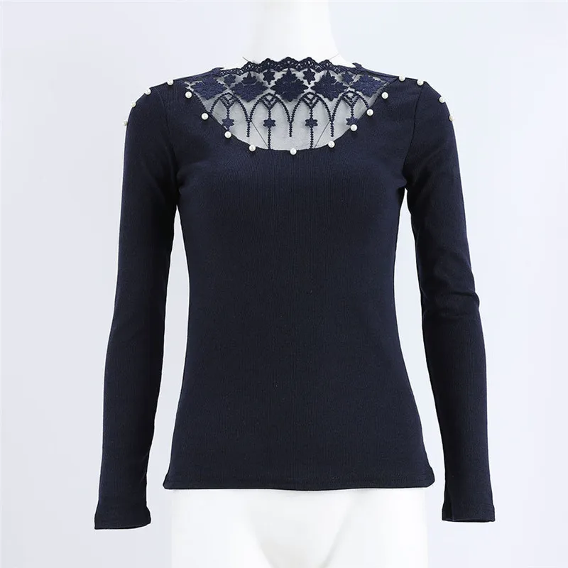 Fashion Women Lace Mesh Patchwork Sweater 2019 New Spring Autumn Hollow Out Slim Fit Long Sleeve Pullover Tops Knitwear | Женская одежда