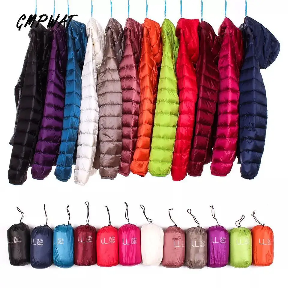 

GMPWAT Winter Women Ultra Light Down Jacket White Duck Down Hooded Long Sleeve Warm Coat Parka Female Solid Portable Outwear