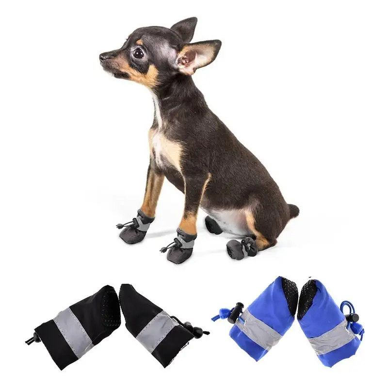 

4pcs Waterproof Dog Shoes Non-slip Rain Boots Adjustable Sports Shoes Pet Shoes with Reflective Strips