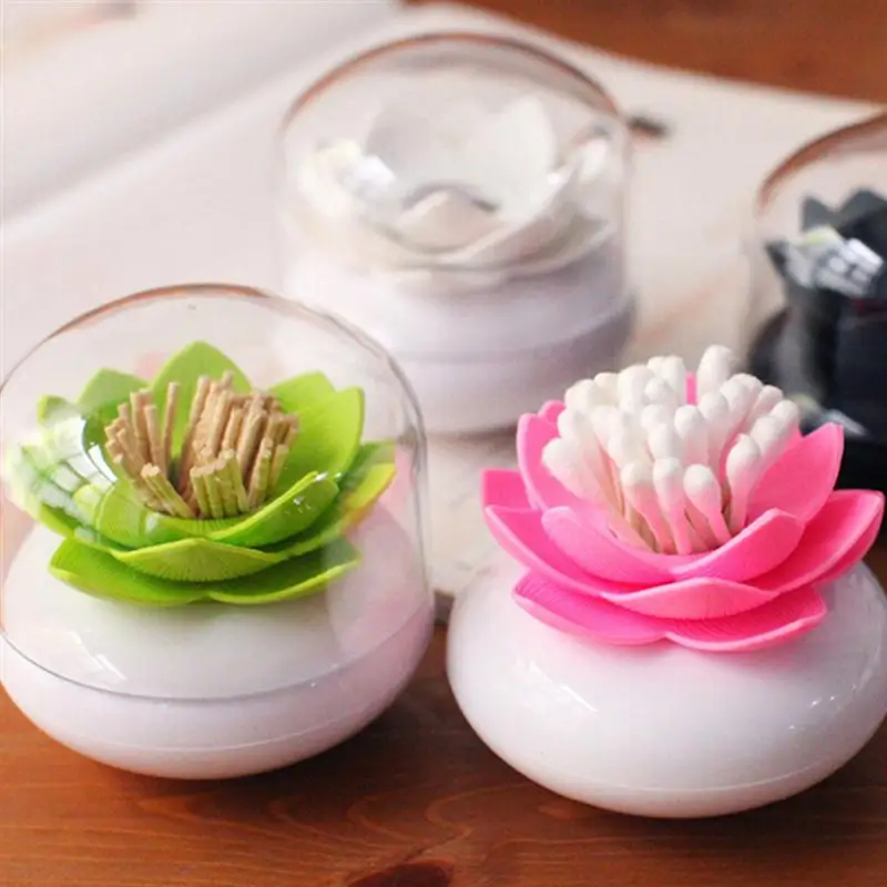 Q tips Holder Cotton Ball Swab Organizer Lotus Shape Swab Cosmetic Storage Toothpick Holderin