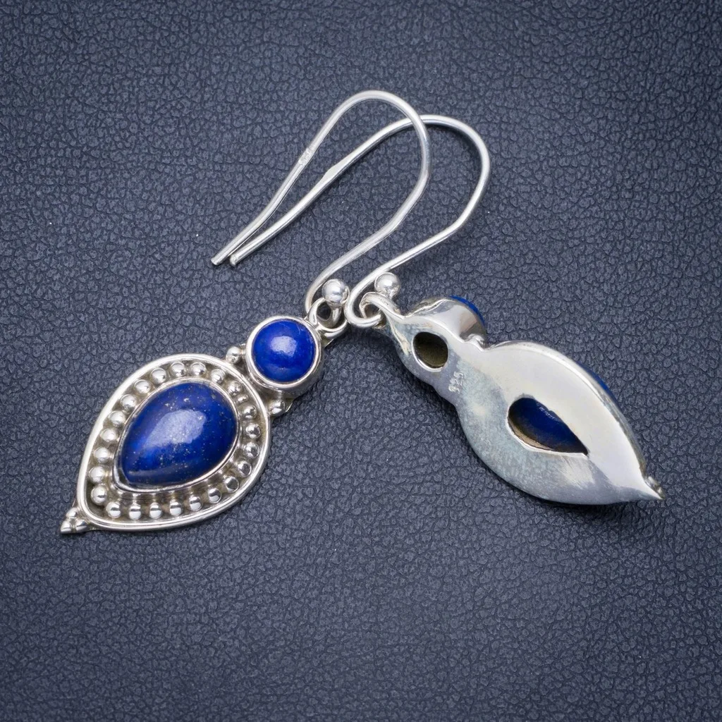

Natural Lapis Lazuli Handmade Unique 925 Sterling Silver Earrings 1.75" A0778