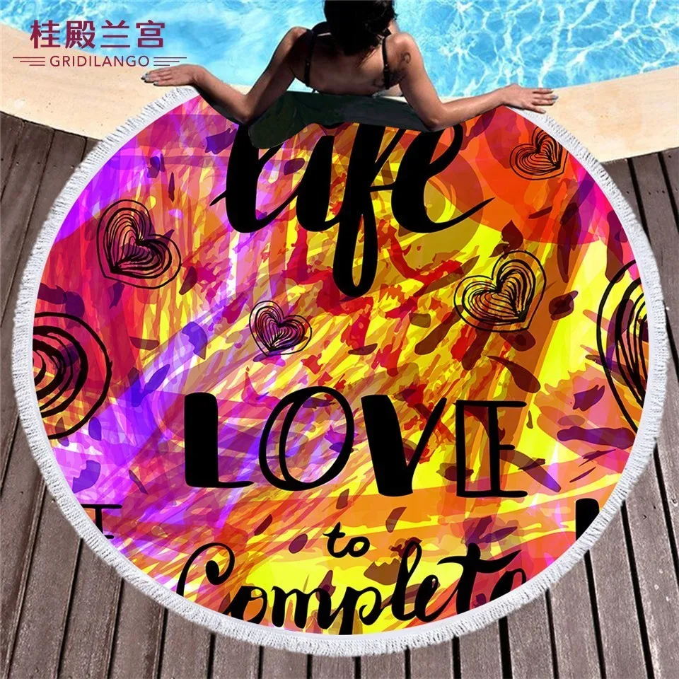 

GRIDILANGO Creative Doodle Pattern Round Beach Towel For Adult Quickly Absorbtable Travel Outdoor Home Yoga Mat Bath Towel