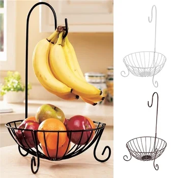 

1pc Novelty Kitchen Metal Fruit Basket Storage Racks With Detachable Banana Holder Hook Home Kitchen Decor Using