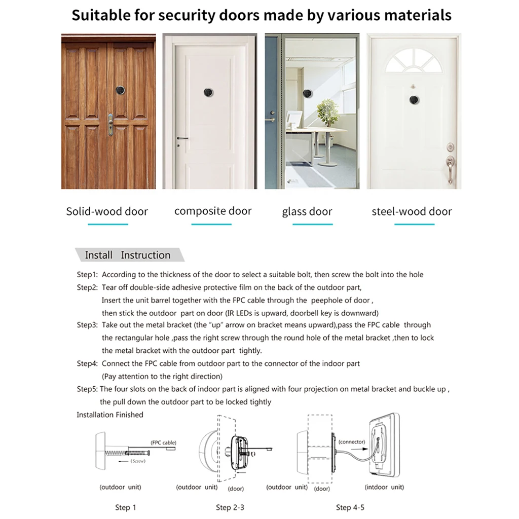 

3'' LCD Display Electronic Video Door Bell Viewer IR Night Vision Door Peephole Camera Photo/Video Recording Digital Door Camera