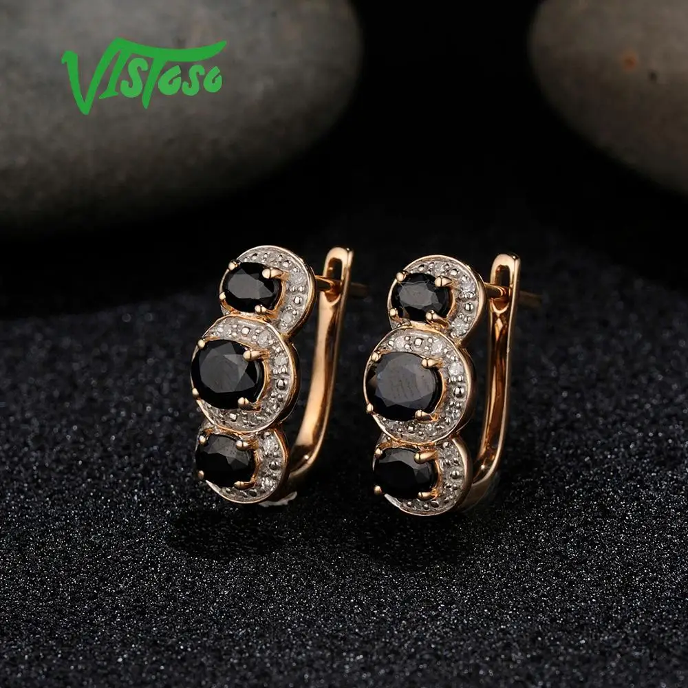 VISTOSO золотые серьги для женщин 14K 585 розовое золото сверкающий синий сапфир