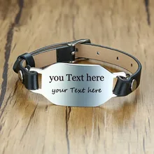 Заказной кожаный Браслет-манжета с гравировкой ID браслет имя текст символ для мужчин женщин унисекс регулируемые аксессуары