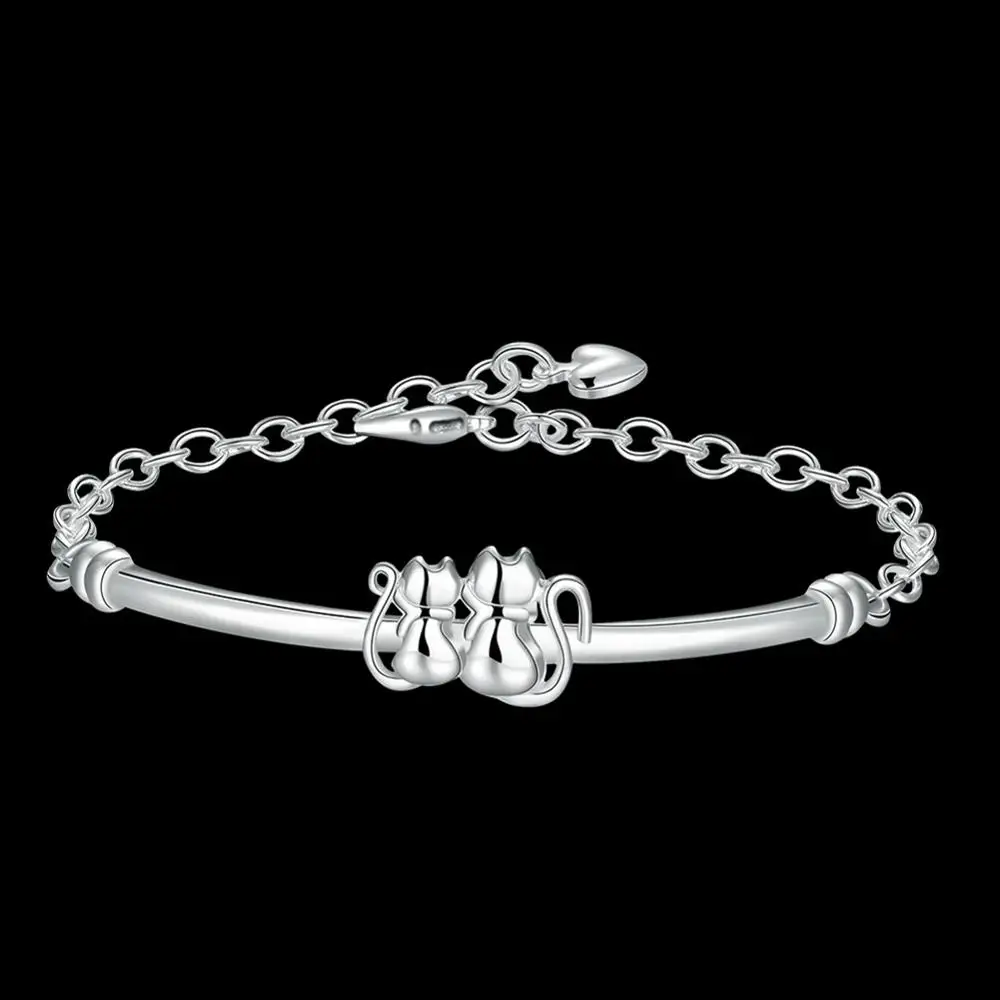 

Hot sale 925 free shipping silver plated bracelet Lovely Cats Bracelet For Women SB389