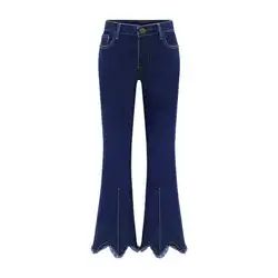 Для женщин; большие размеры большой расклешенные джинсы Винтаж штаны с высокой талией поясом Джинсы-стретч кисточкой эластичность хлоп