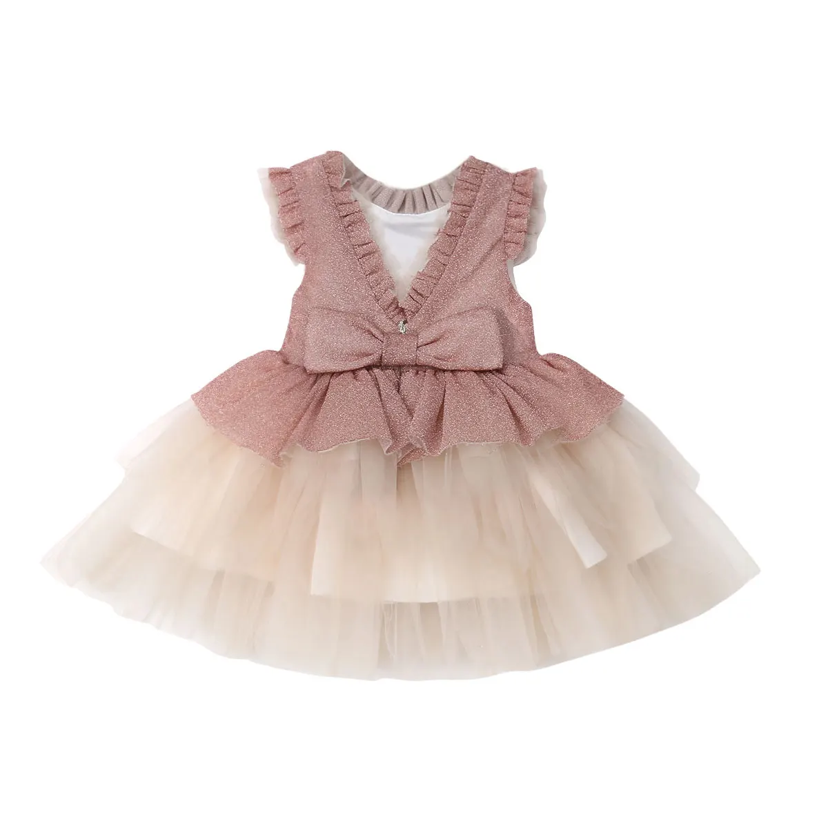 

6M 5Y Princess Newborn Kids Baby Girls Formal Party Dress Ball Gown Lace Patchwork Ruffles Sleeve Tutu Dress Kid Costumes