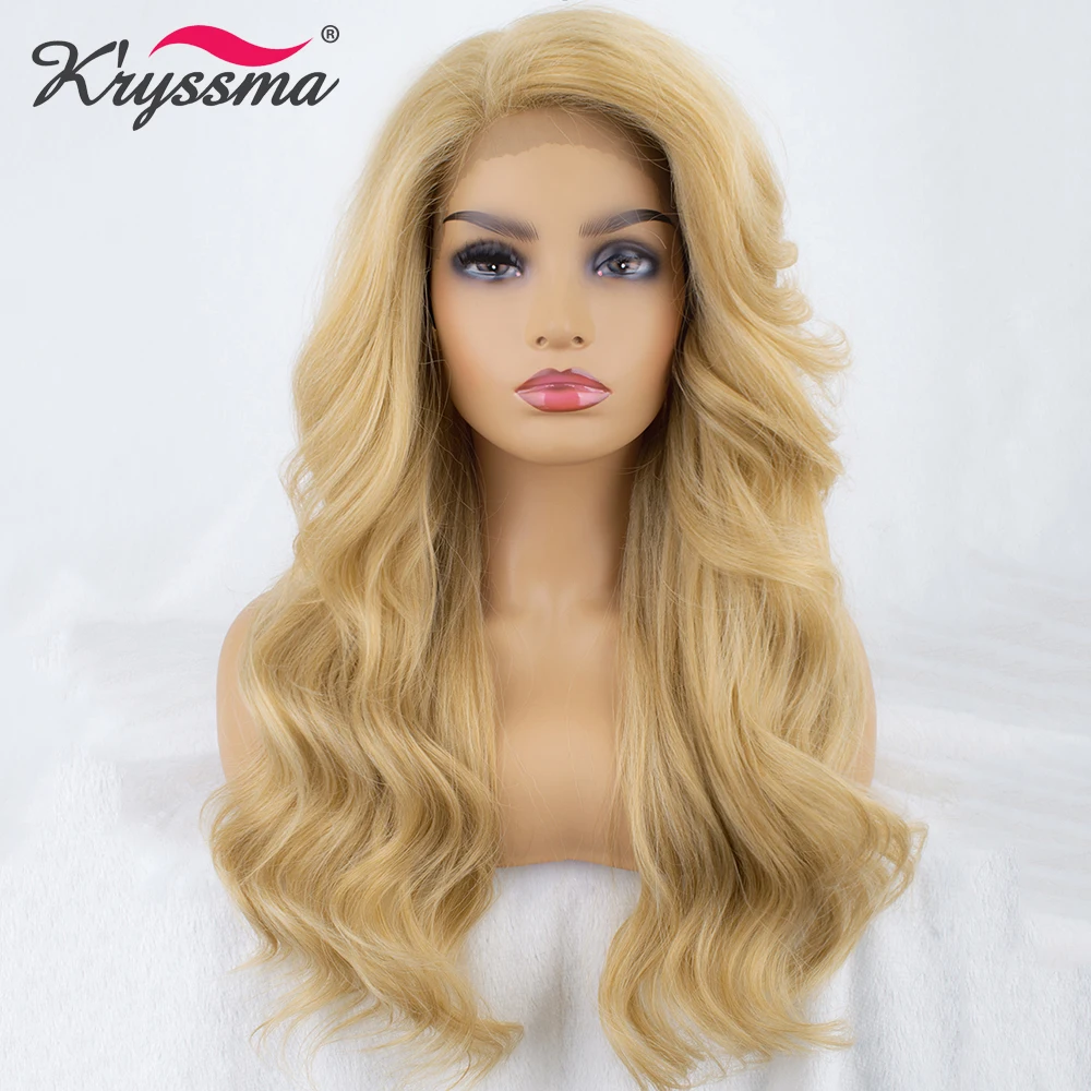 

Blonde Wigs for Black Women Long Wavy Synthetic Lace Wigs Glueless Right Part Natural Looking for Party 20Inch L Part K'ryssma